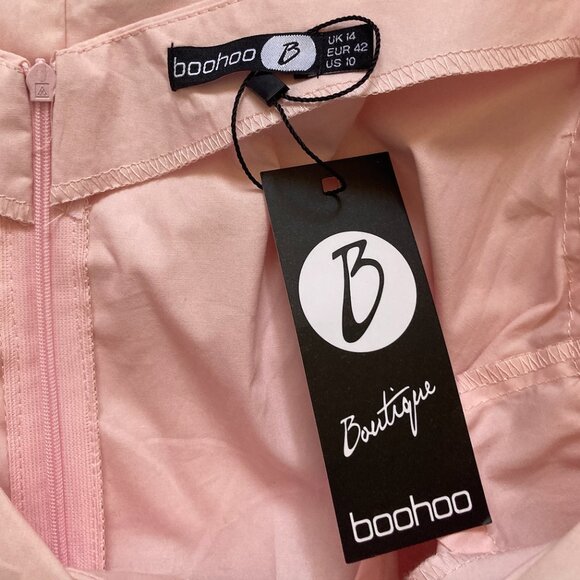 Boohoo Cara Sweetheart Neck Puff Sleeve Mini Dress Blush Sz. US10 NWT - Picture 4 of 4